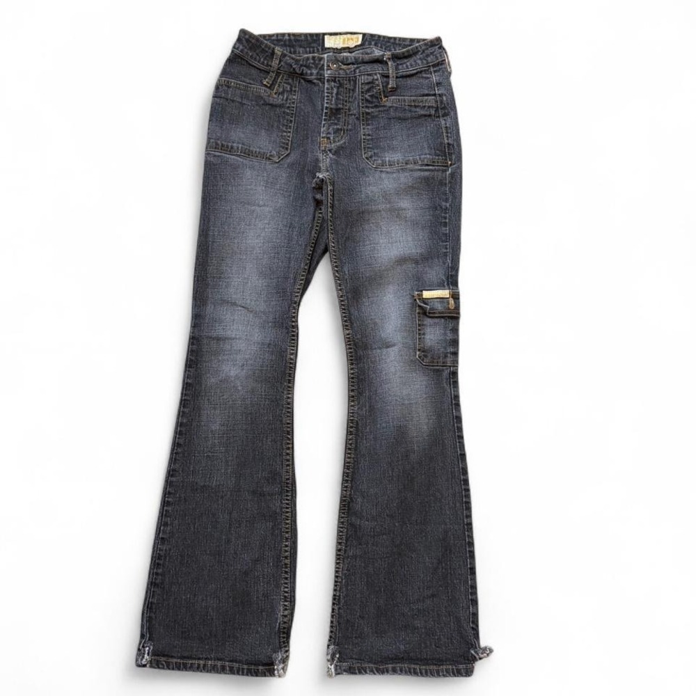 Vintage Y2K Lei Black Cargo Low Rise Flare Jeans, Women's Size 5